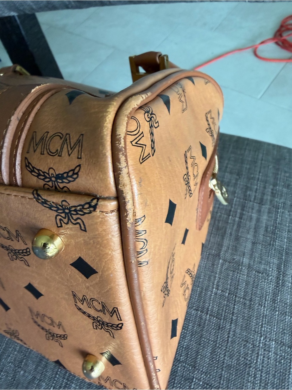 MCM Cognac Visetos Logo Satchel with Gold Hardware - Picture 5 of 12